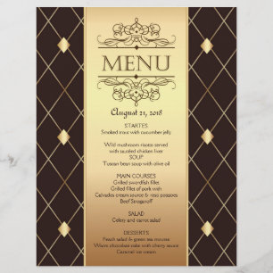 Motif diamant or sur Mariage brun Menu