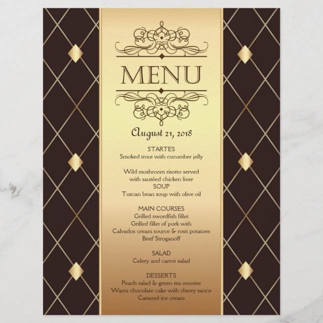 Motif diamant or sur Mariage brun Menu (Devant)
