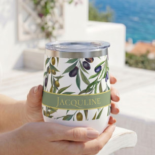 Motif d'olive de campagne française vert sauge aqu