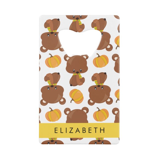 Motif D'Ours, Mignons Ours, Citrouille, Votre Nom (Devant)