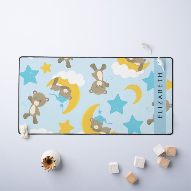 Motif D'Ours, Nounours, Étoiles, Votre Nom (Tableau pour enfants)