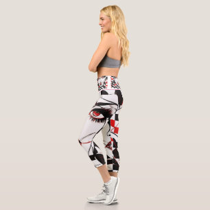 Motif du visage de la fille Leggings blanc, noir e
