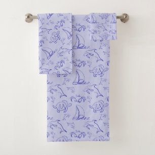 Motif d'une ligne d'animal marin et voilier