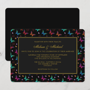 Motif élégant de papillon sur invitation de mariag