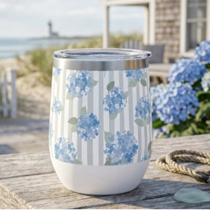 Motif élégant d'hortensia bleu avec rayure grise
