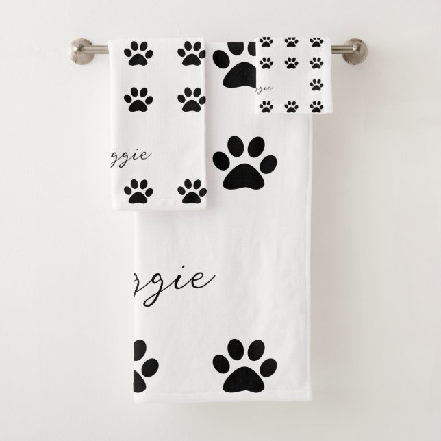 Motif Empreinte de patte noir blanc Monogramme Nom (En situation)