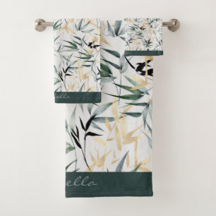 Motif en bambou vert or à l'aquarelle japonaise