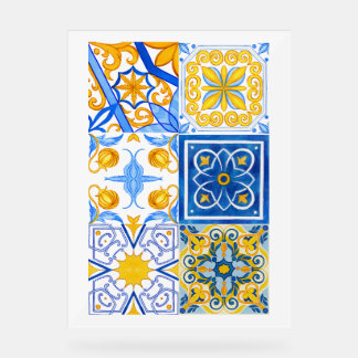 Motif en carreaux bleu et or - Mediterra
