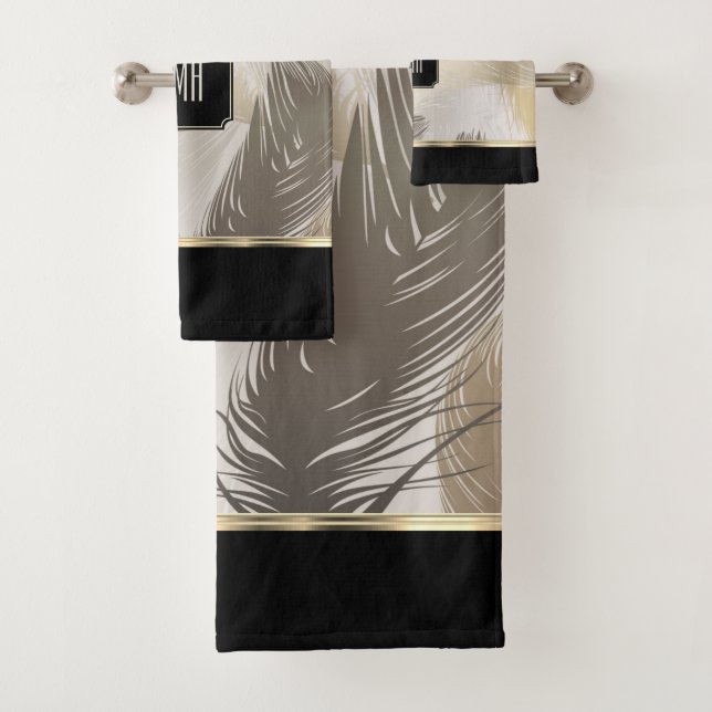 Motif en plume noir et blanc avec Monogramme (En situation)