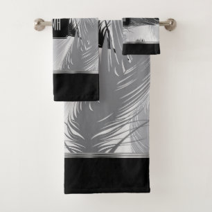 Motif en plume noire et grise avec Monogramme