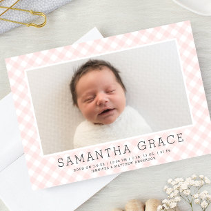 Motif En vichy rose doux   FAIRE-PART DE NAISSANCE