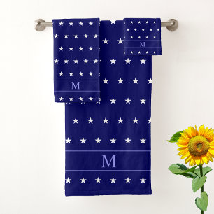 Motif étoile blanche et monogramme sur bleu marine