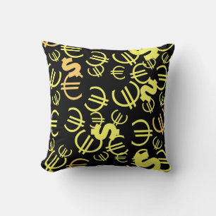 Motif Euro Dollar Argent Coussin de jeté Oreiller