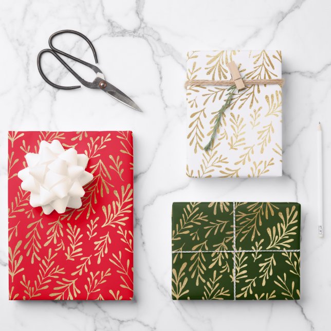 Motif feuille d'or rouge vert blanc Noël (Recto)