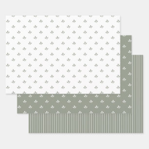 Motif feuille moderne et Pinstripes Vert Poussard 