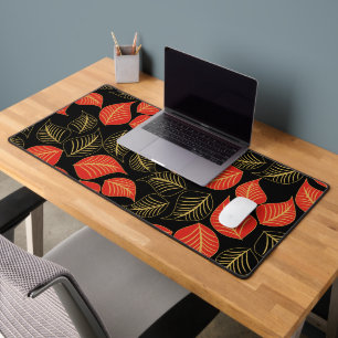 Motif feuille rouge et or large sur noir