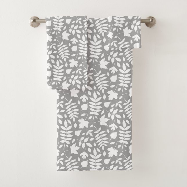 Motif Feuille tombé blanc sur gris (En situation)