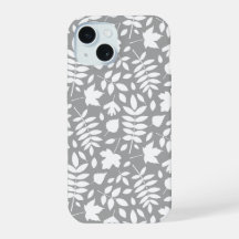 Motif Feuille tombé blanc sur gris