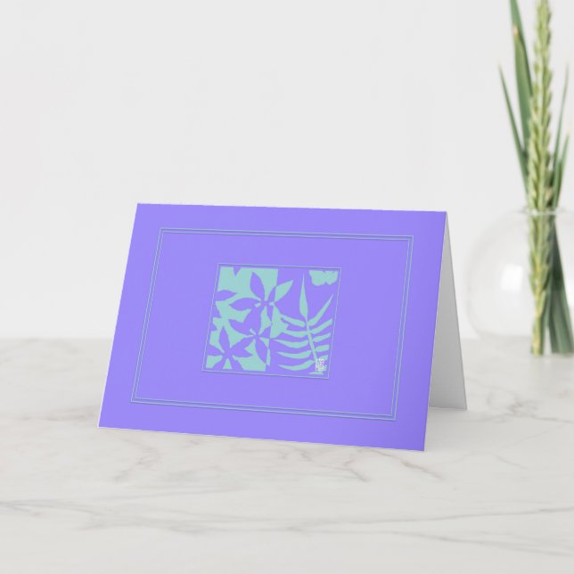 Motif feuille Turquoise sur la carte de voeux hori (Devant)