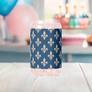 Motif Fleur de Lis, Royal Français, Crème sur Bleu