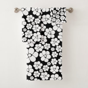 Motif Fleur rétro en blanc sur noir