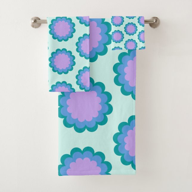 Motif Fleur rétro mignonne en Mint et violet (En situation)