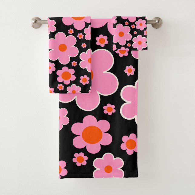 Motif Fleur Rétro Rose Noir Et Orange (En situation)