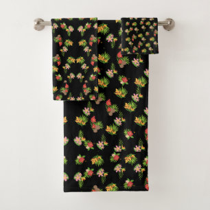 Motif fleur sauvage rouge et rose élégant sur noir