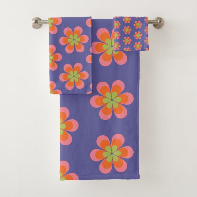 Motif Fleur Super rétro les années 70 violet (En situation)
