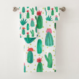 Motif fleurissant de cactus d'aquarelle mignonne