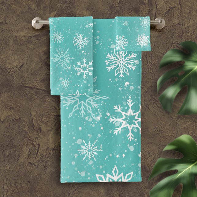 Motif Flocons de Neige Bleu Turquoise Doux Gel Hiv (Créateur téléchargé)