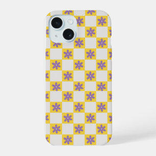 Motif floral à damier jaune – Marguerite violette