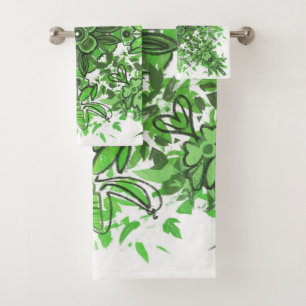 Motif floral abstrait en noir et vert sur fond bla