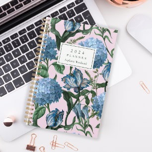 Motif floral aquarelle Monogramme bleu rose 2024