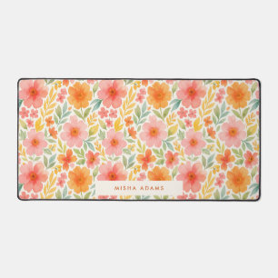 Motif floral aquarelle rose orange vif