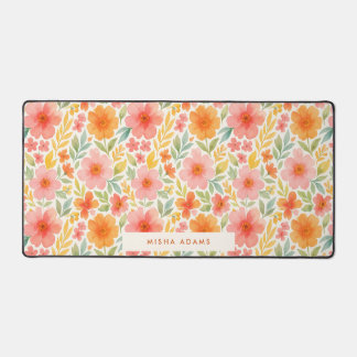 Motif floral aquarelle rose orange vif