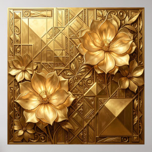 Motif floral Art Déco doré luxueux en relief