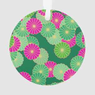 Motif floral Art Déco - nuances de vert, fuchsia
