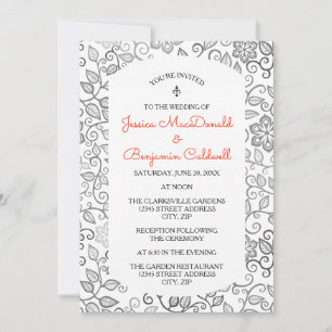 Motif floral B&W - Invitation de mariage et de réc