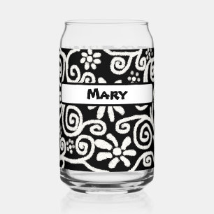 Motif Floral Blanc Noir