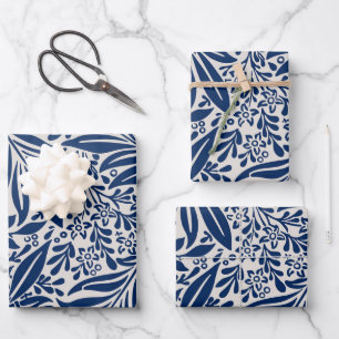 motif floral bleu avec feuilles et fleurs diverses