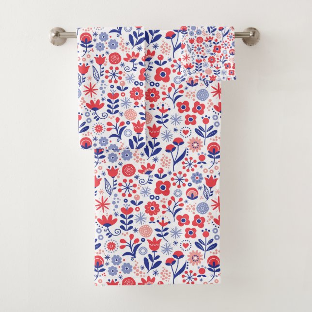 Motif floral bleu et de corail (En situation)