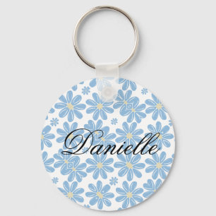 Motif floral bleu - Porte-clés personnalisé