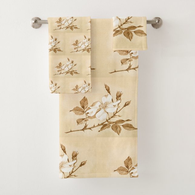 Motif floral botanique de bloc de rose assez blanc (En situation)