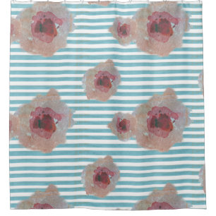 Motif floral chic de Boho rayé   Rideau de douche