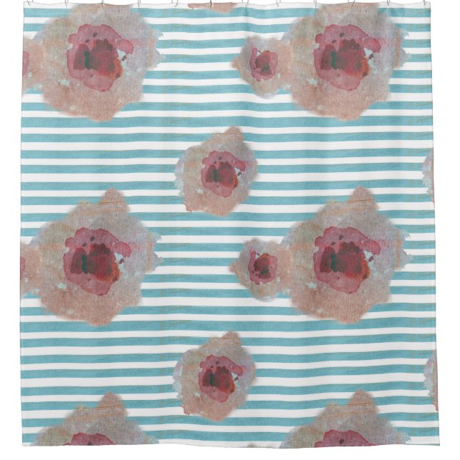 Motif floral chic de Boho rayé | Rideau de douche (Devant)