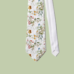 Motif floral coloré blanc monogramme sur cravate à