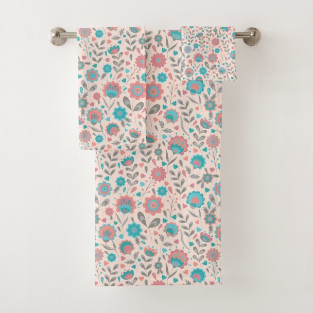 Motif floral d'art populaire turquoise et de (En situation)
