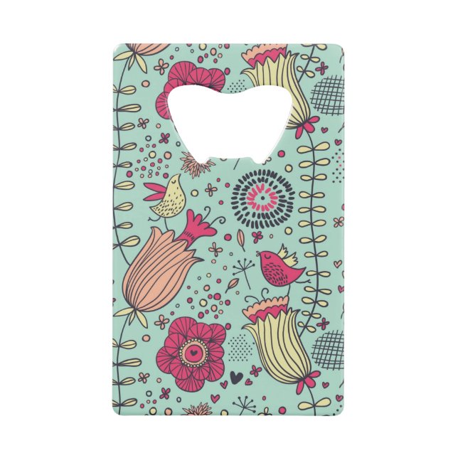 Motif floral de bande dessinée avec des oiseaux (Devant)