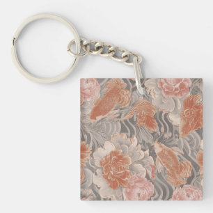 Motif floral de chinoiserie Coral Koi